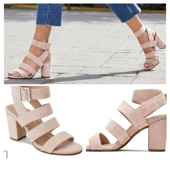VIONIC Blaire Suede Blush Pink Wrap Around Ankle Strap Block Sandal Heels✨️9.5 - Picture 2 of 16